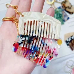 1Pc Mini Acetate Comb Keyring Portable Travel Hair Comb Keychain Leopard Print For Girls cute pendant
