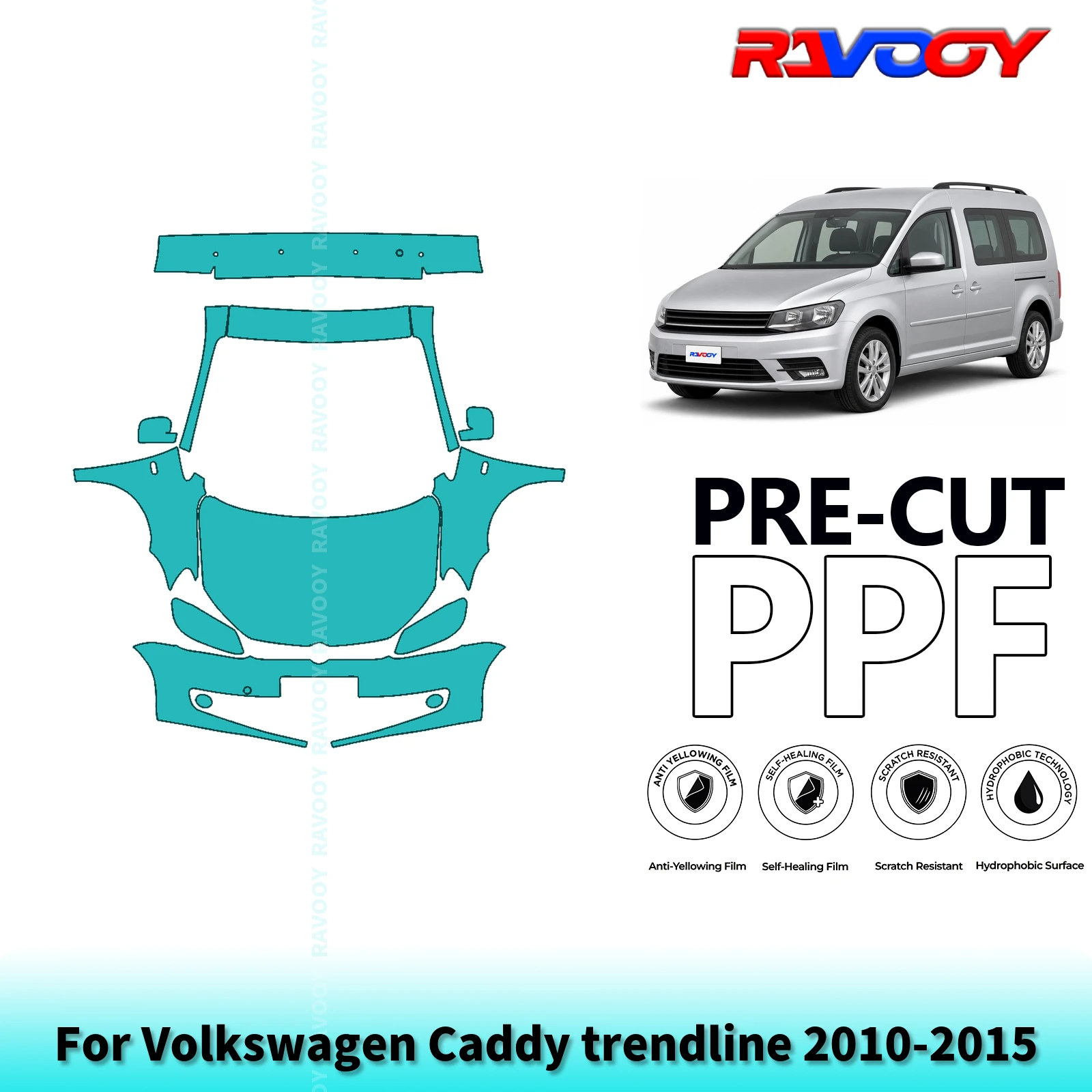 For Volkswagen Caddy trendline 2010-2015 Full Front 8.5Mil Pre-Cut Paint Protection Film PPF Stone Chip Kit | Clear/Matte/Black