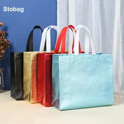 StoBag 25pcs Wholesale Non-woven Tote Shopping Bag Fabric Portable Waterproof Storage Reusable Pouch Custom Logo(Extra Fee)