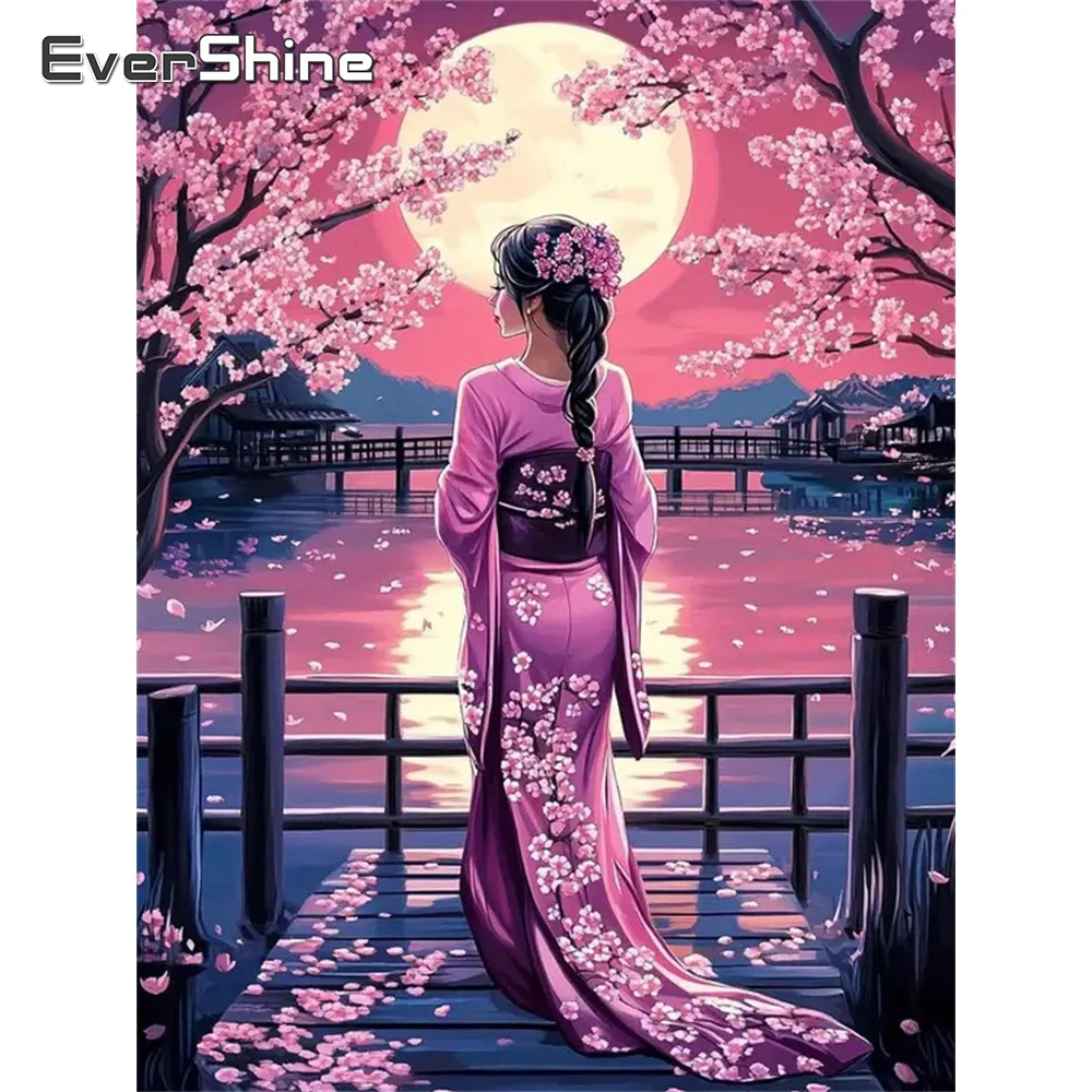 Evershine Diamond Painting Woman Portrait New Arrival Mosaic Bridge River Full Square Round Diamond Embroidery Moon Handicraft
