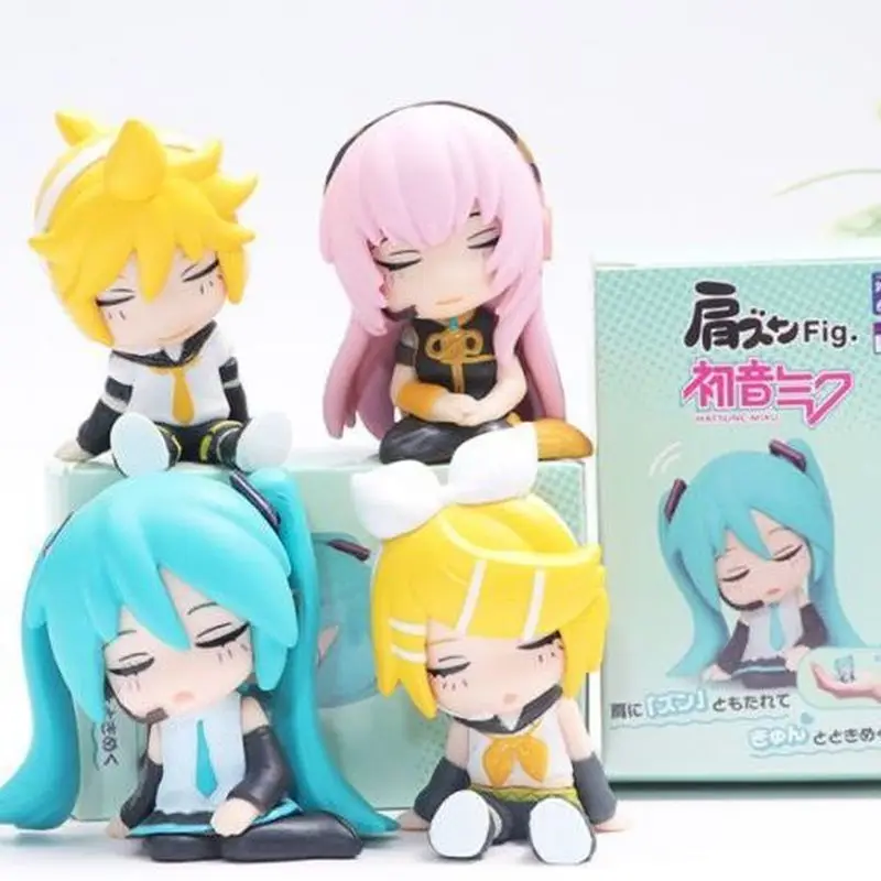 4Pcs Hatsune Miku Q Version Figures Kagamine Rin Len Megurine Luka Anime Figurine Set Kawaii Model Doll Collection Ornament Gift