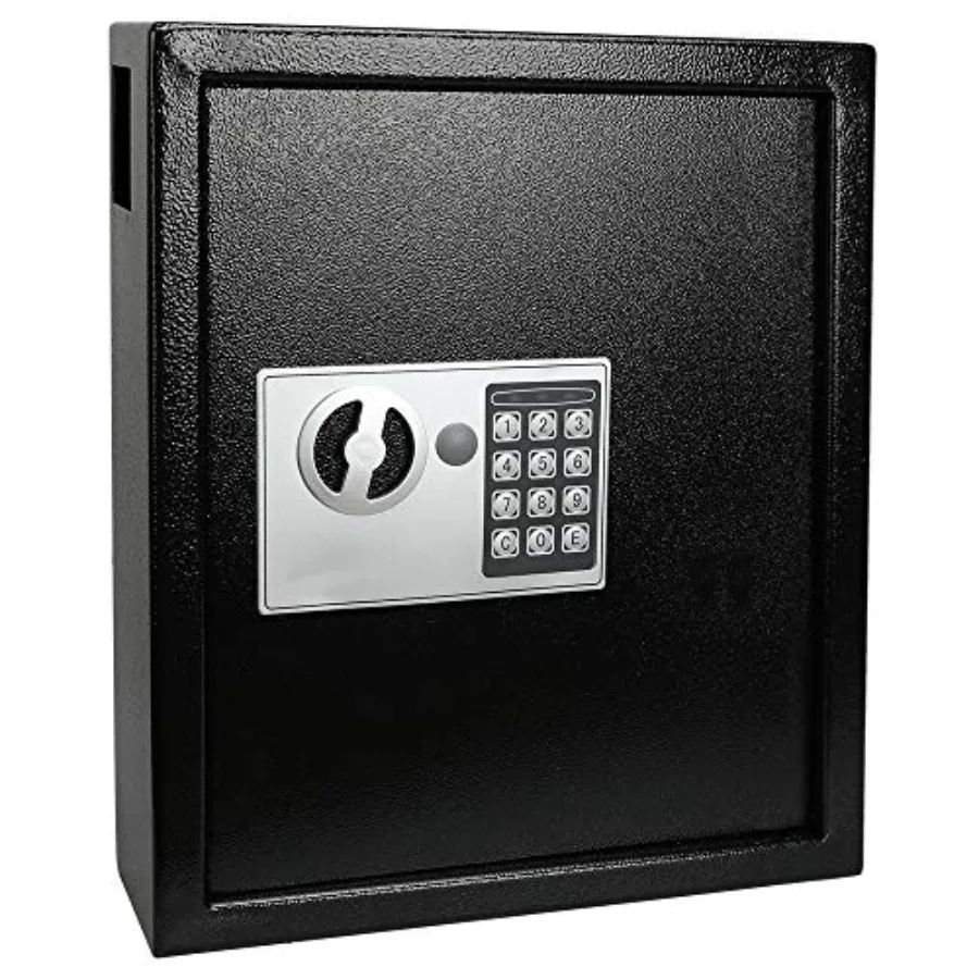 

Wall mount electronic key cabinet for home security, heavy-duty black steel lockbox with 40-key capacity, digital combination l