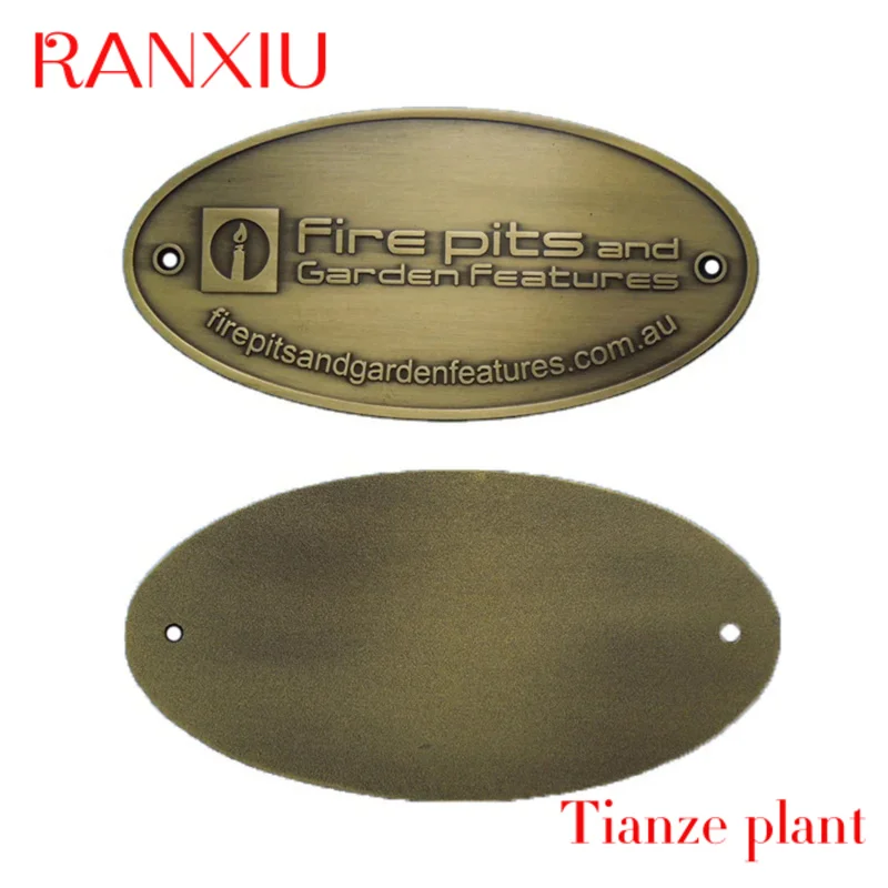 Custom customization rectangle round metal antique brass furniture logo tags name plate