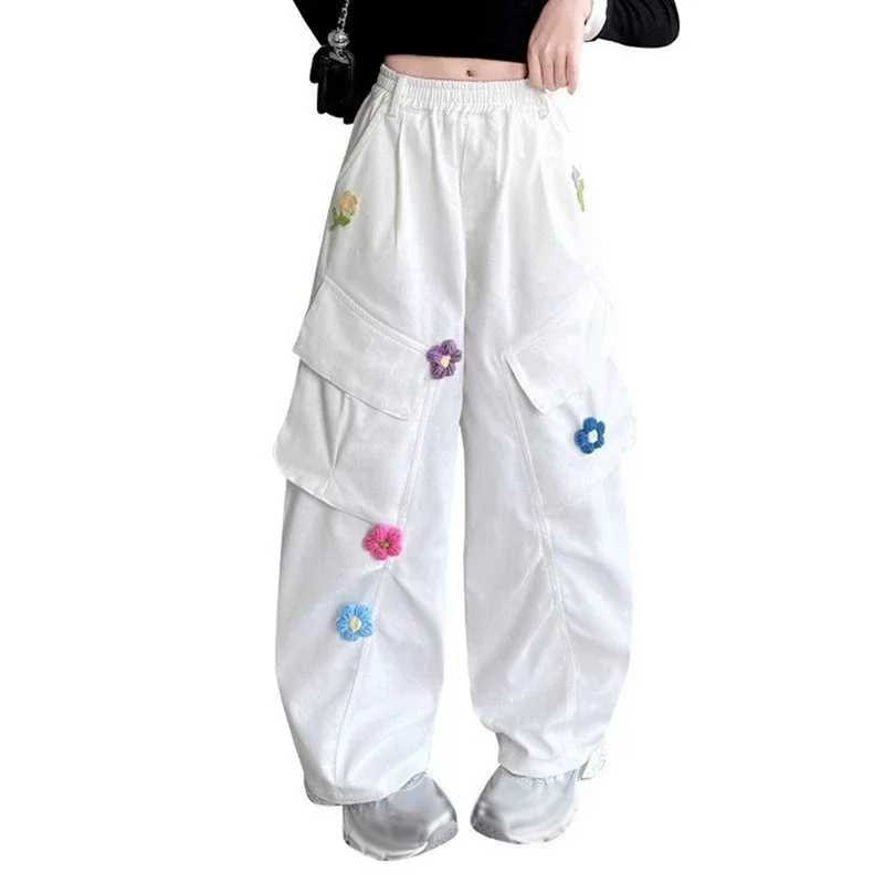 

5-16 Years Children Casual Multi Pocket Leg Trousers Sportwear Girls Elastic Waist Girls Cargo Pants