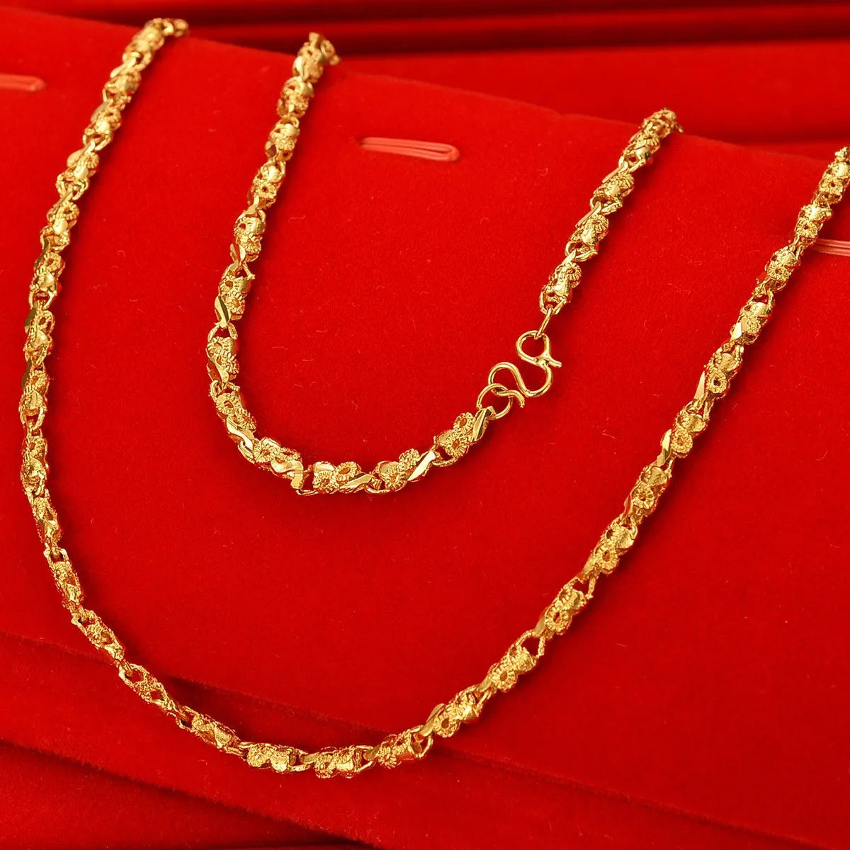 

Gold shop same style AU999 gold necklace female fashion temperament 24K pure gold fish bone clavicle chain real gold jewelry