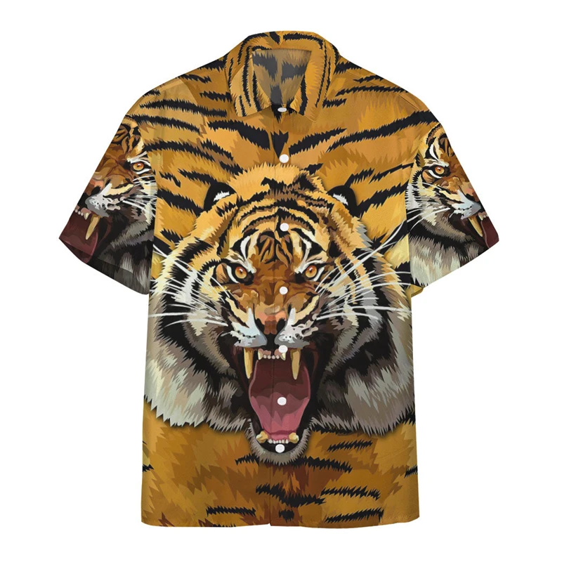 

3D Printed Tiger Men's Hawaii Shirts Summer Hawaiian Travel Holiday Party Tops 2024 Streetwear Oversized Blouses Female Clothing