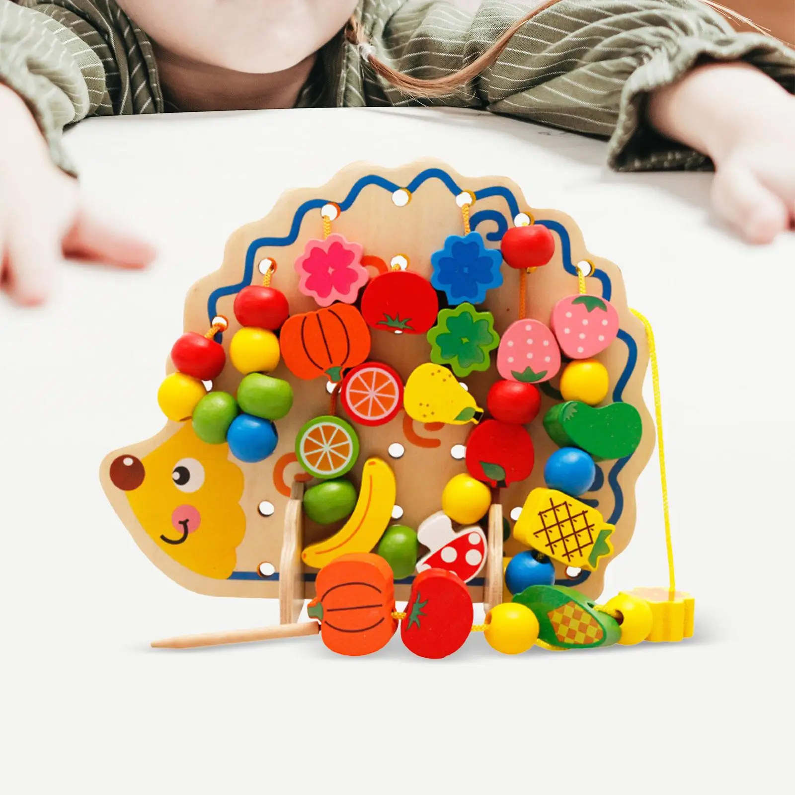 Preschool Activities Stringing Toys, Wooden Stringing Beads Building Blocks, Lacing Threading Toys for 2 3 4 Age Gifts