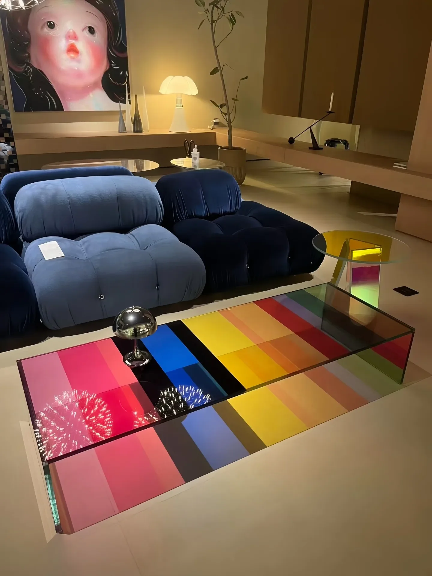 Dopamine rainbow coffee table, living room, Internet celebrity glass bay window, creative tea table