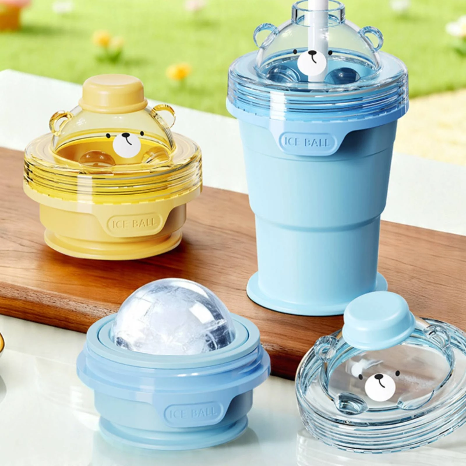 Collapsible Ice Ball Cup Transparent Lid Ice Sphere Mold Cup Foldable Silicone Tumbler 2-in-1 Drinkware Food Grade