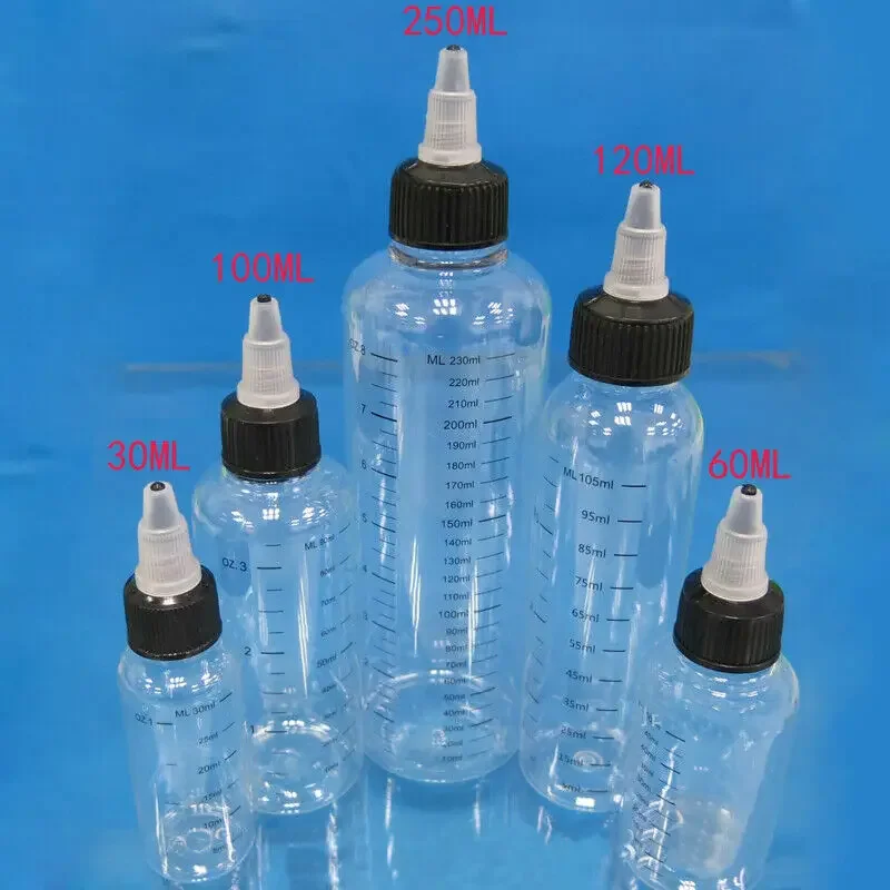 5pcs 30ml/60ml/100ml/120ml/250ml Plastic PET E juice Liquid Dropper Capacity Bottles Twist Top Cap Bottle for Tattoo Pigment Ink