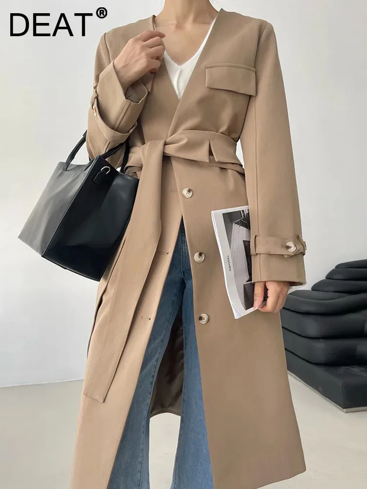 

DEAT Fashion Women's Trench Coat Detachable Collar Single Breasted Pockets Loose Designer Windbreaker Autumn 2024 New 7AB252