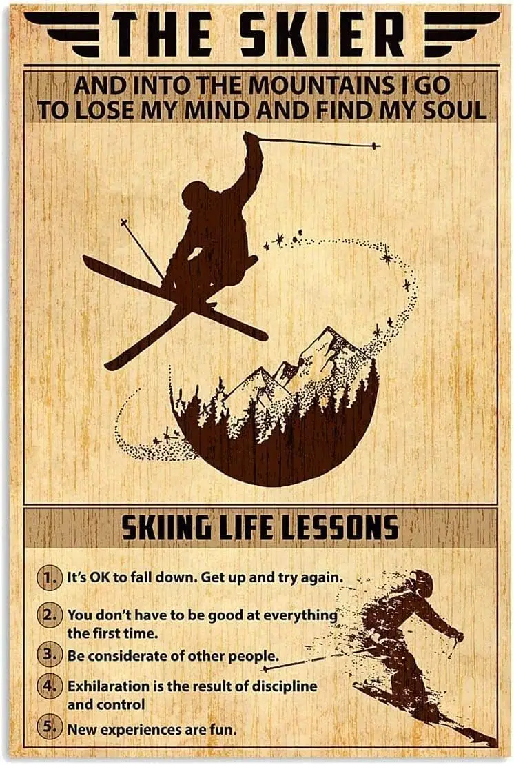 ESETASOT Vintage Club Decor The Skier Metal Signs Skiing Life Lessons Tin Signs Poster Home Outdoor Bar Wall Decoration Pla sign
