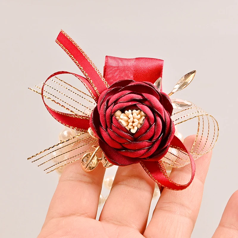 Ramillete de muñeca para novia, pulsera de dama de honor de boda, flor de mano de seda Artificial, flores rosas para accesorios de suministro de boda