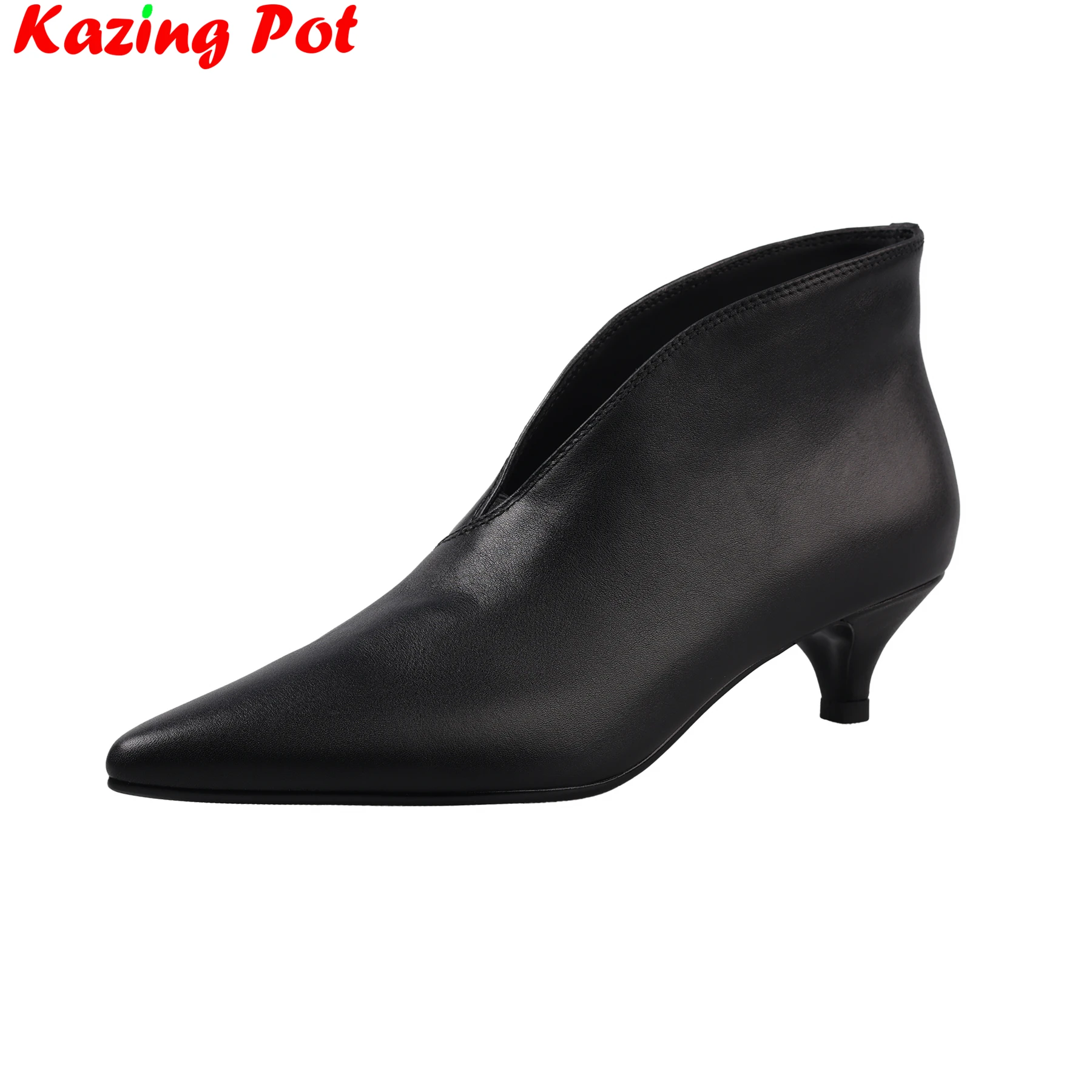 

Krazing Pot Cow Leather Pointed Toe Med Heel Modern Boots Brand Winter Autumn Shoes Dating Slip On Office Lady Women Ankle Boots