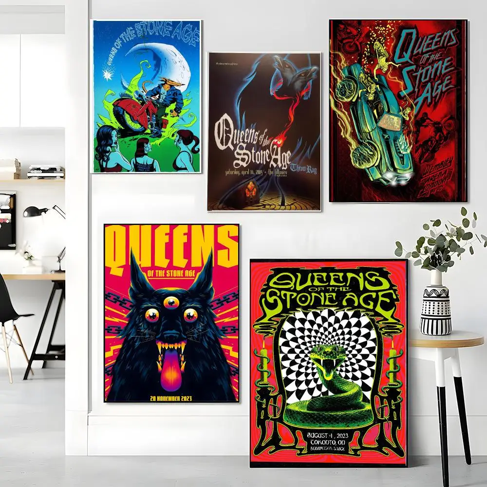 band Q-Queens of the Stone Age-E Painting Calligraphy Boho Botanical Decor for Living Room Elegant Home Style