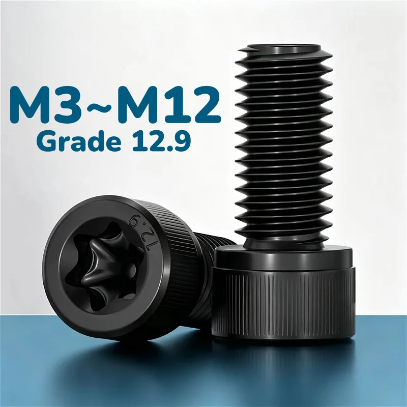 Black M3 M4 M5 M6 M8 M10 M12 Grade 12.9  Alloy Steel Six Lobe Cap Head Torx Screws Anti-Theft Cylindrical Head Torx Bolts