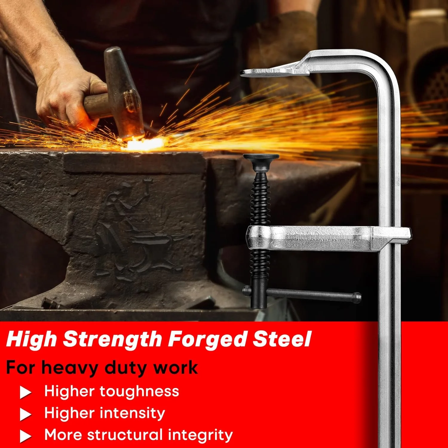 2pcs 경량 단조 강철 막대 클램프 F 클램프 160x60mm/300x60mm 용접 목공 금속 가공 DIY