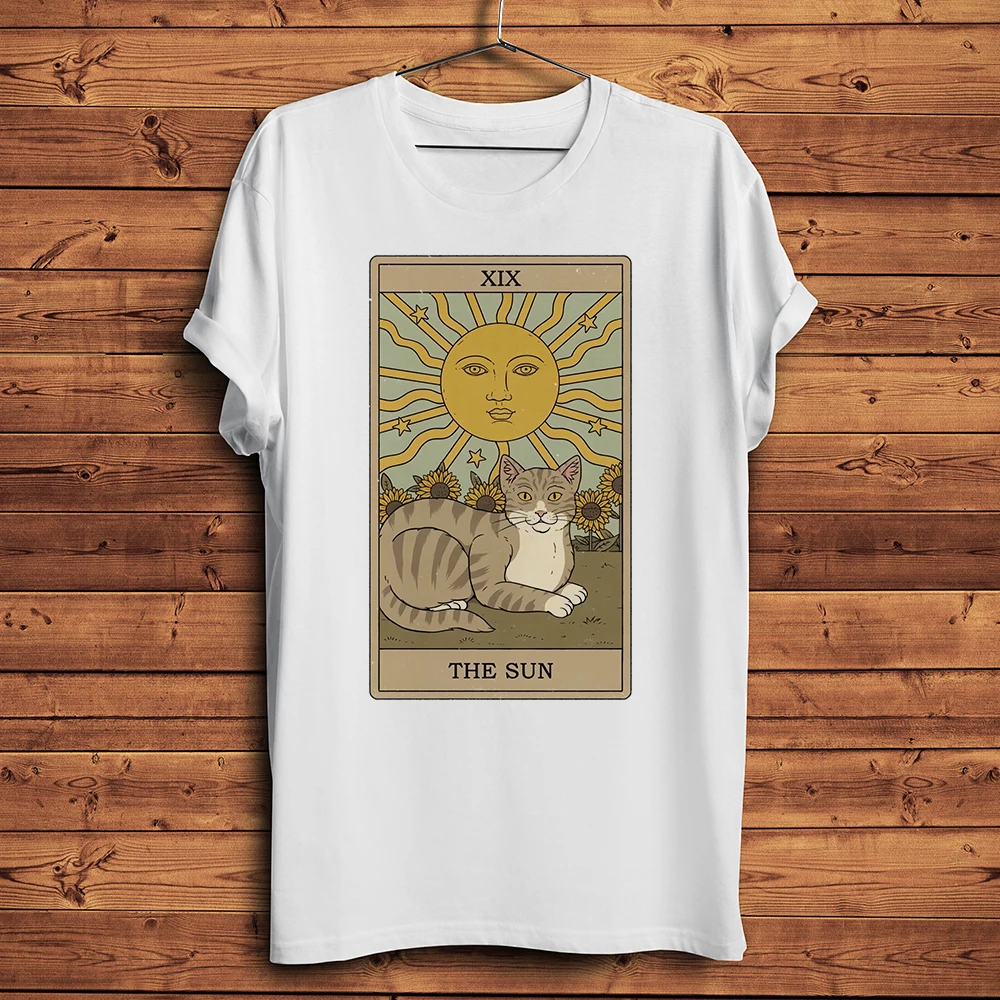 Black Cat Tarot Card Funny Meow T Shirt Men Homme Daily Short Sleeve Causal TShirt Unisex Breathable Streetwear Tee