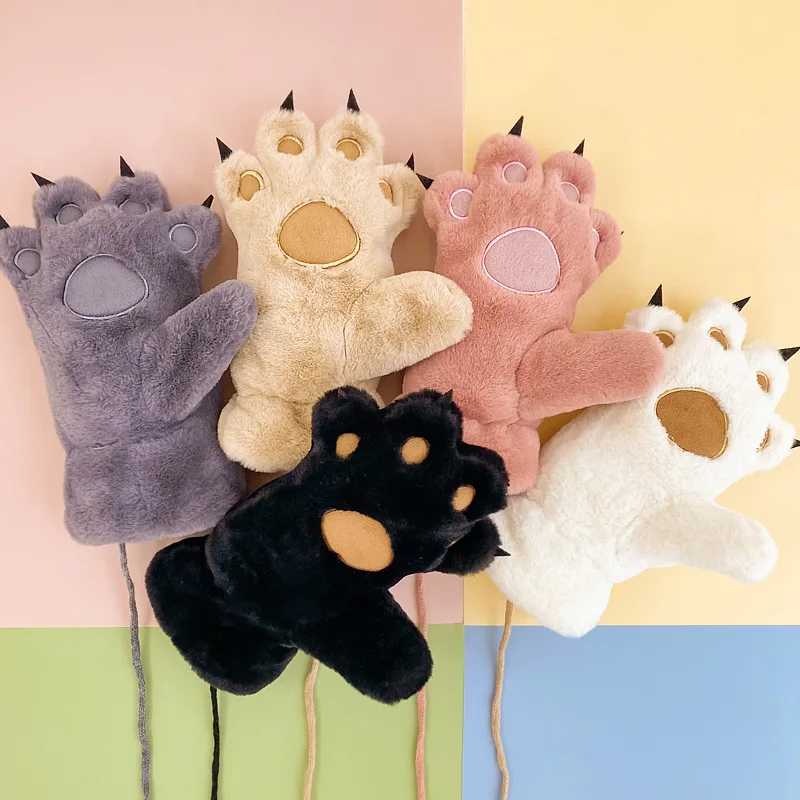 Women Gloves Bear Palm Paw Animals Plushclaw Glove Winter Fluffy Cat Paw Full Finger Gloves Keep Warm Lovely Soft Furry Mittens