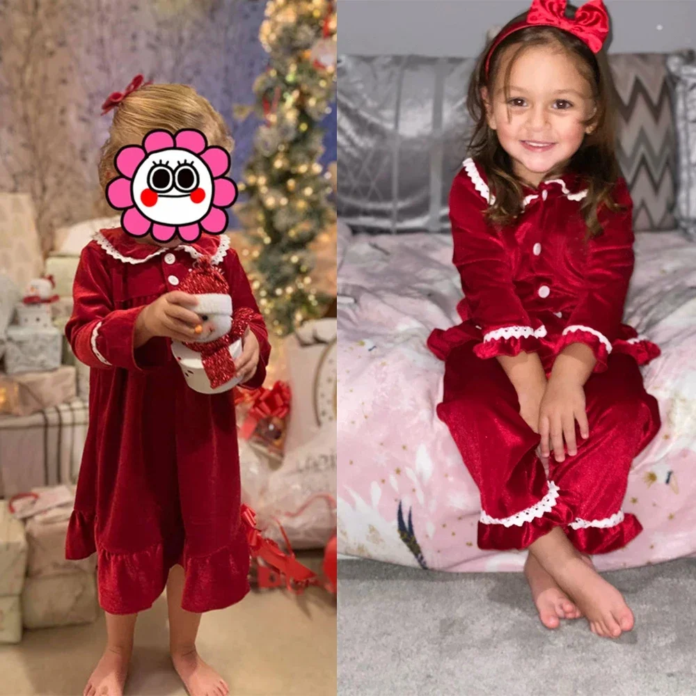 Mudbala Wholesale 2024 Red Velvet Baby Kids Boys And Girls Sibling PJS Family Matching Pajamas Velvet Christmas Pyjamas sets