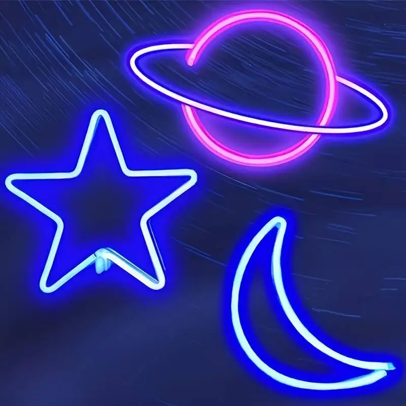 Neon Signs Star Moon Earth Planet LED Neon Light for Party Birthday Wedding Children Room Wall Decoration Accessory Table Lamp