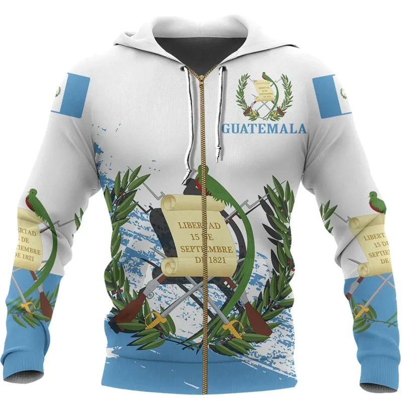 2024 Spring Outdoor Casual Sportswear Hoodies Men Hoodie Guatemalan National Emblem 3D Print Pockets Coat Men Clothing Pullovers