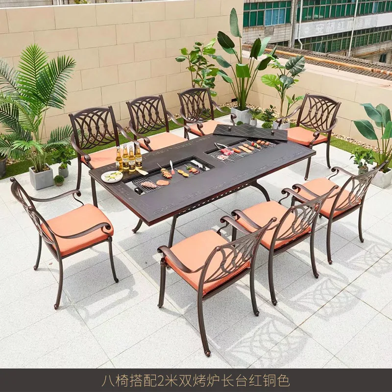 Outdoor courtyard residential leisure barbecue table outdoor electric grill charcoal baking integrated cast aluminum