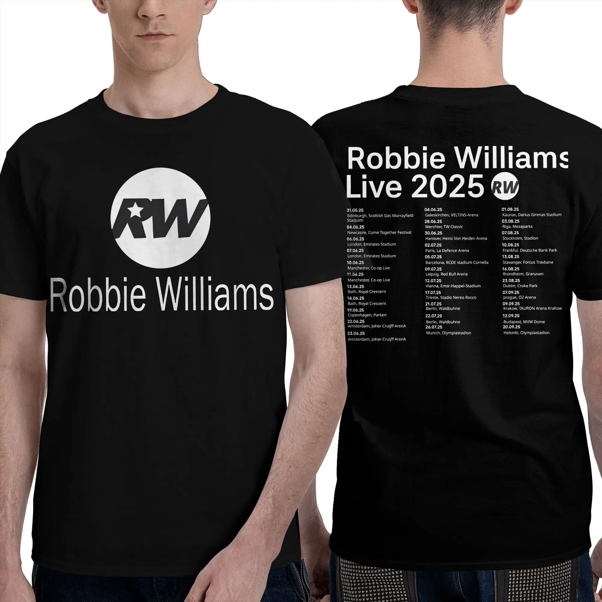 Футболка Robbie Williams 2025 UK Tour, мужская футболка из чистого хлопка в стиле ретро Y2K, летняя футболка в стиле хиппи с круглым вырезом, свободная одежда больших размеров