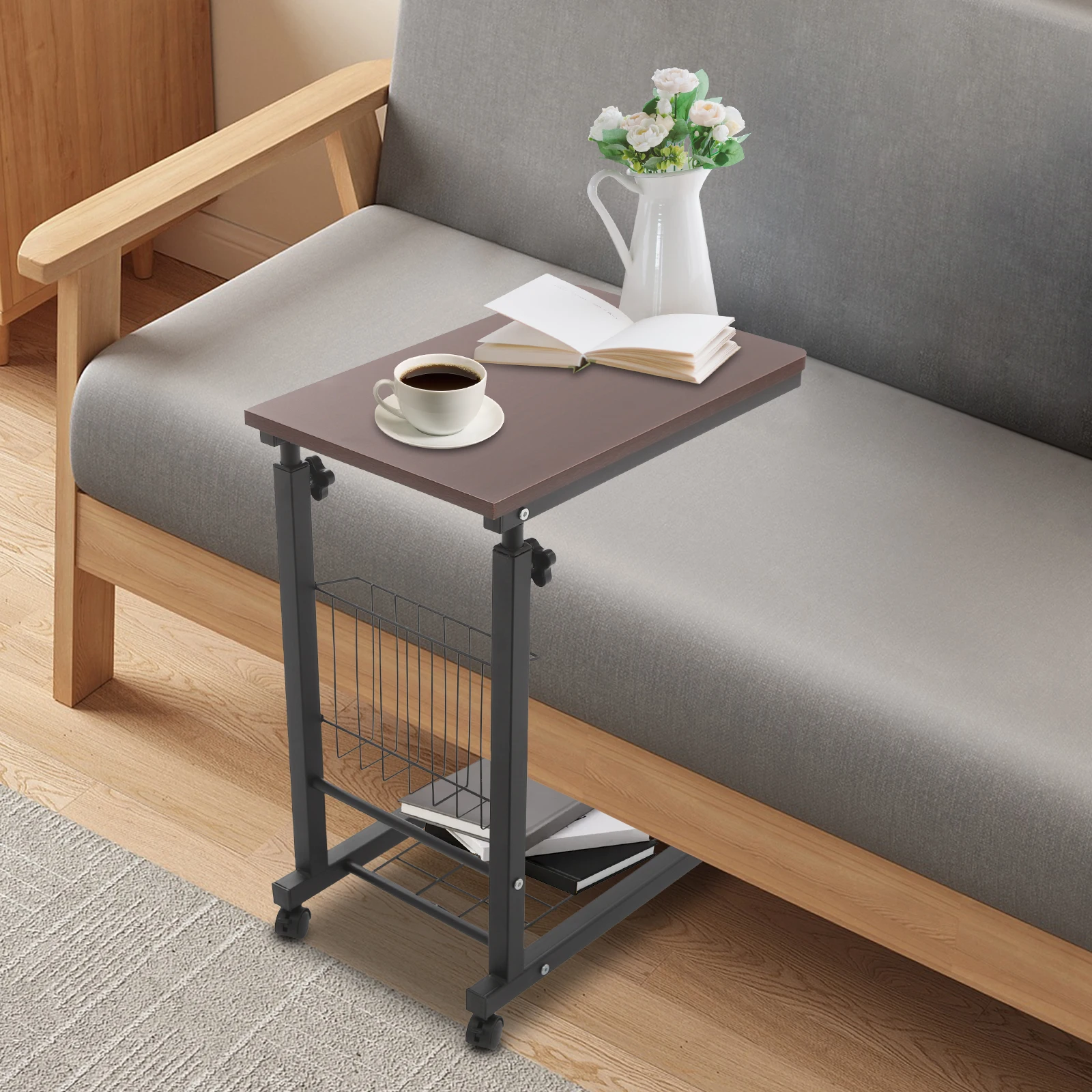 Adjustable Bed Side Table Side Table with Wheels  Mobile Standalone Table image 3