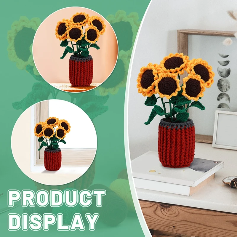 Kit de crochê diy girassol planta crochê kit com agulhas de fio de tricô boneca de pelúcia fácil
