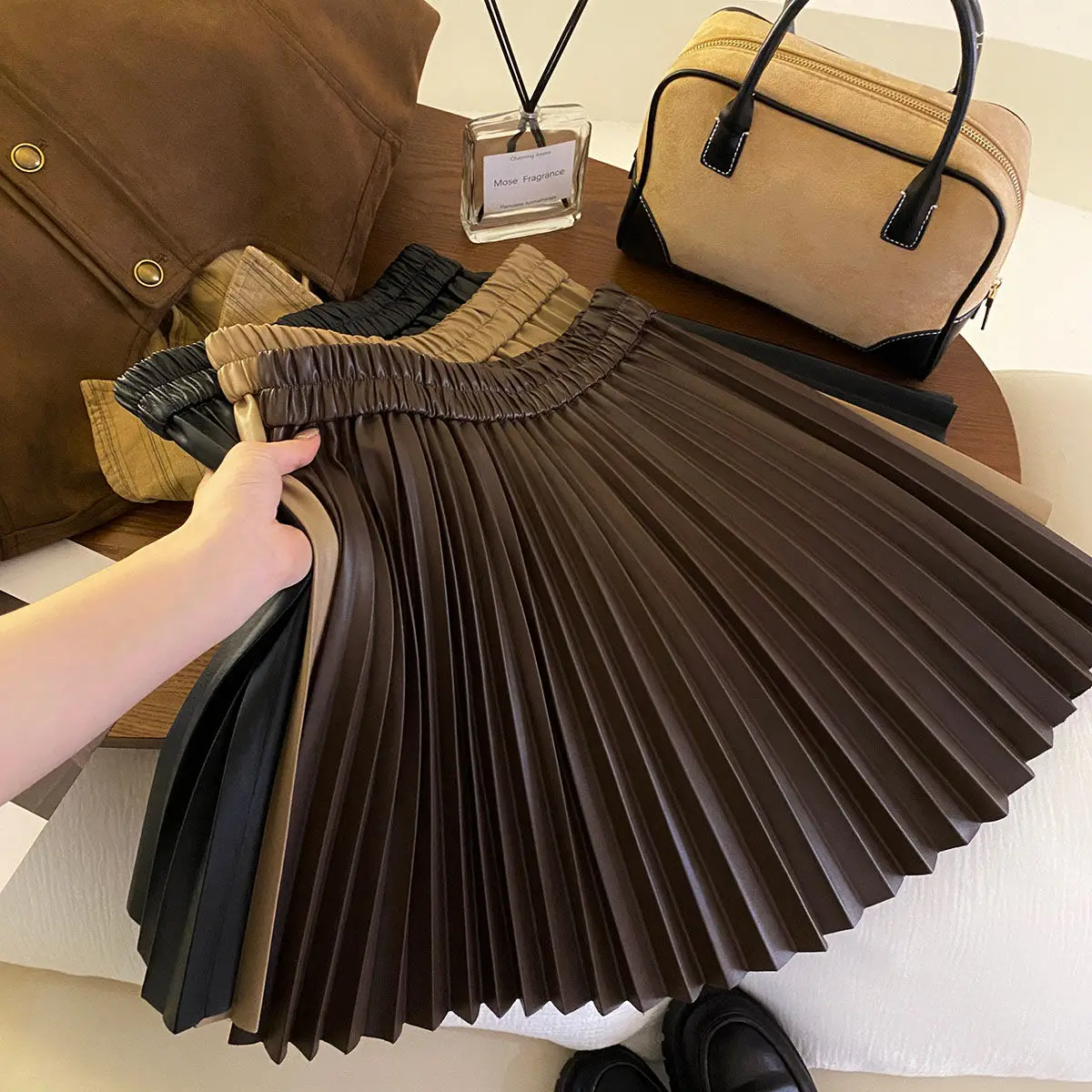 Pleated Solid Color Elastic Waist Simplicity Elegant Women's Clothing 2023 Casual Korean Fashion Temperament Office Lady Skirts