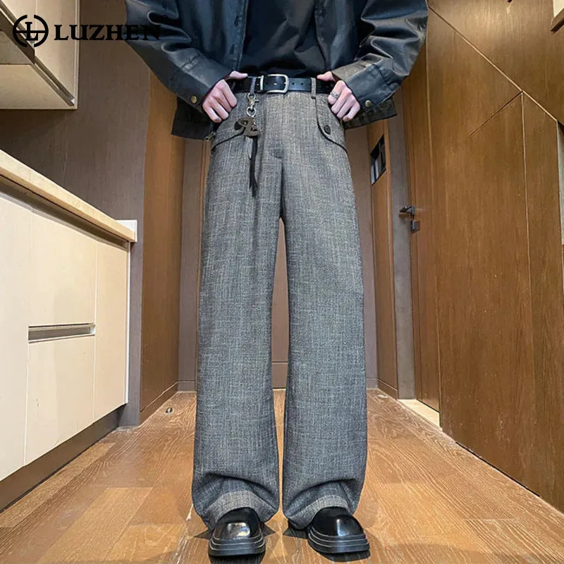 

Брюки LUZHEN 2025: Новые, повседневные, элегантные, в полоску, фактурные, прямые, мужские, высококачественные, простые, стильные, корейские брюки JY6051