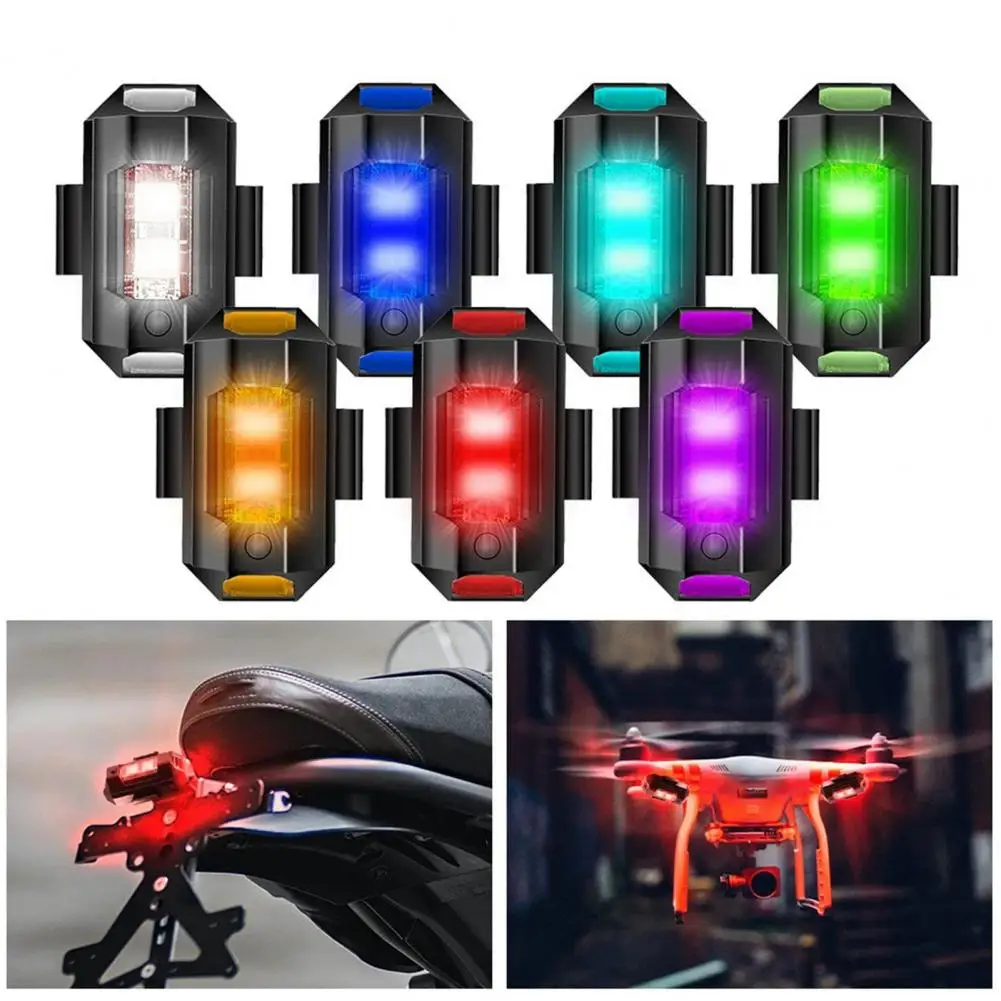 2Pcs LED Strobe Lights 7 Colors USB Rechargeable Warning Light Riding Flying Anti-Collision Tail Lights for Motorcycles Trucks B