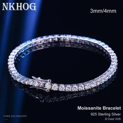 NKHOG Real 4mm Moissanite Tennis bracciale per donna uomo 925 Sterling Silver Party Wedding Bangles con GRA Fine Jewelry Gift