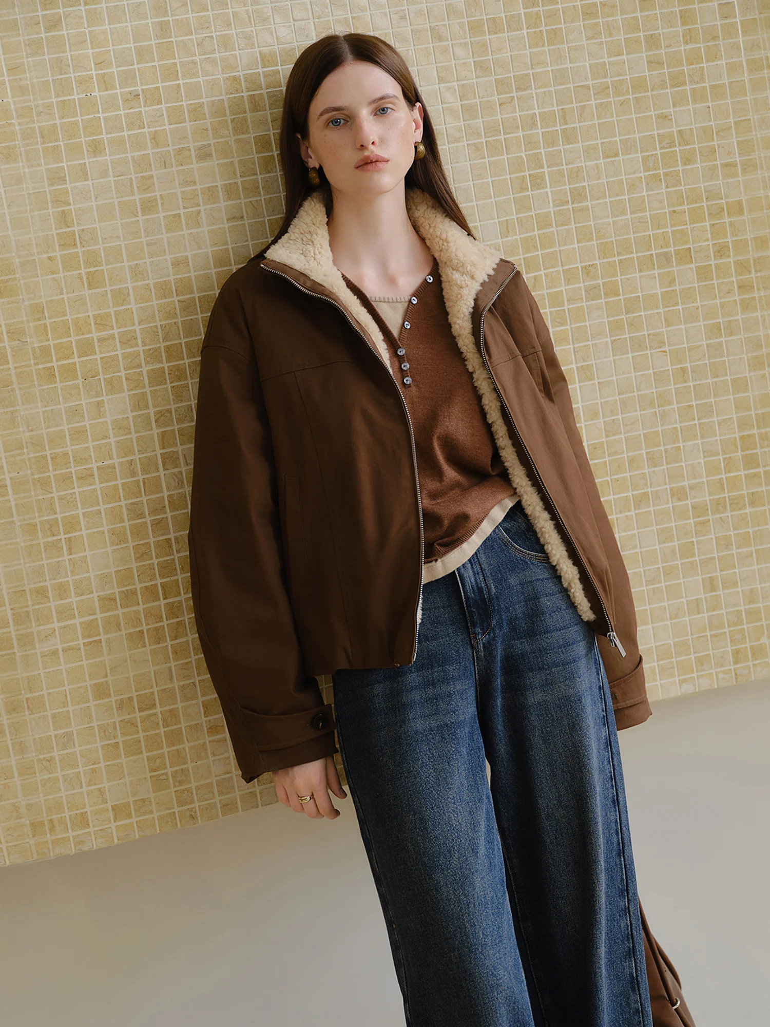 ZIQIAO Petite Women's Retro Barn-Style Thick Fluffy Outerwear 2025 Winter New Arrival Stand-Up Collar Coat Cotton Jackets Coat