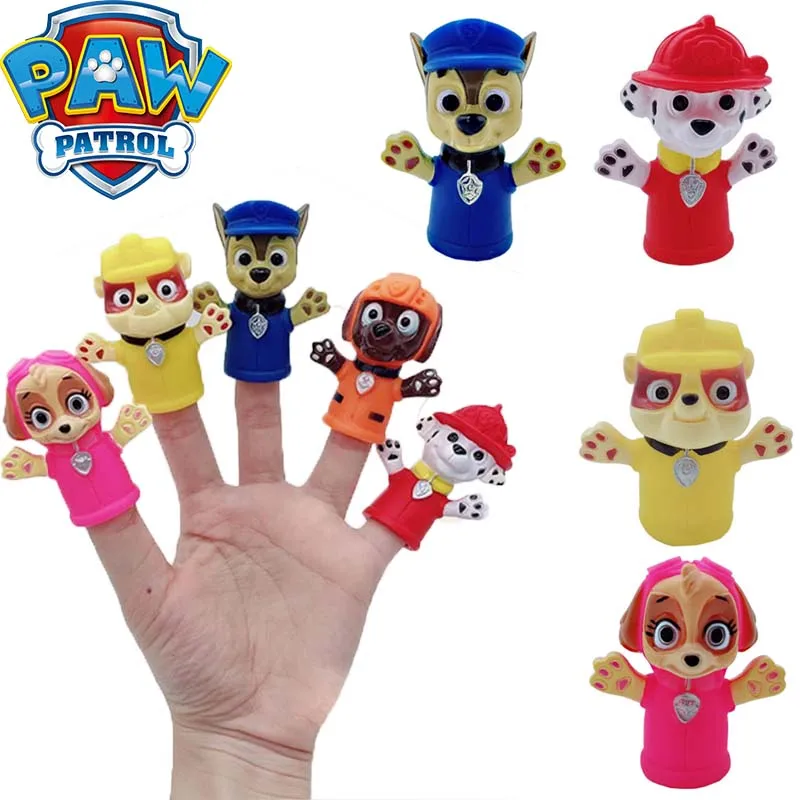 5Pcs/Set PAW Patrol Cartoon Anime Model Toy Men and Women Animal Set Soft Glue Interactive Hand Puppet Finger Toys Birthday Gift