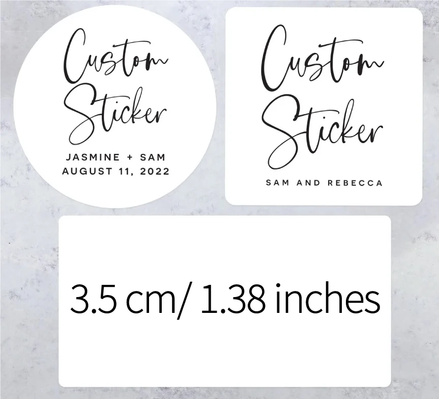 3.5 CM/ 1.38 INCHES, Custom Stickers, Round, Square, Rectangle, Personalized, Your Design, Logo, Text, Picture