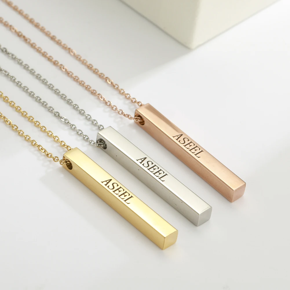 

Lemegeton Customized Necklaces Personalized Cuboid Pendant Engraved Name 3D Bar Necklace Man Stainless Steel Jewelry Party Gifts