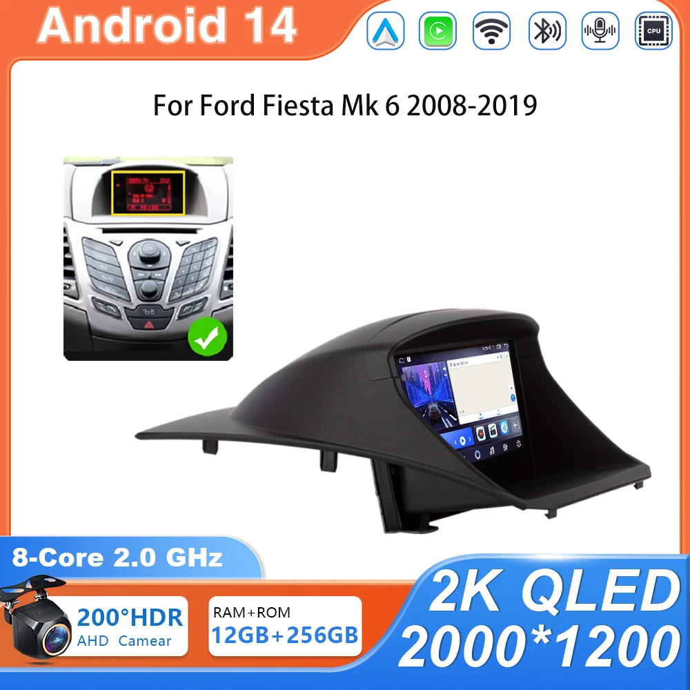 Android 14 Car Radio For Ford Fiesta Mk 6 2008-2019 Multimedia Carplay Android Video Player touch screen Navigation GPS 2 din