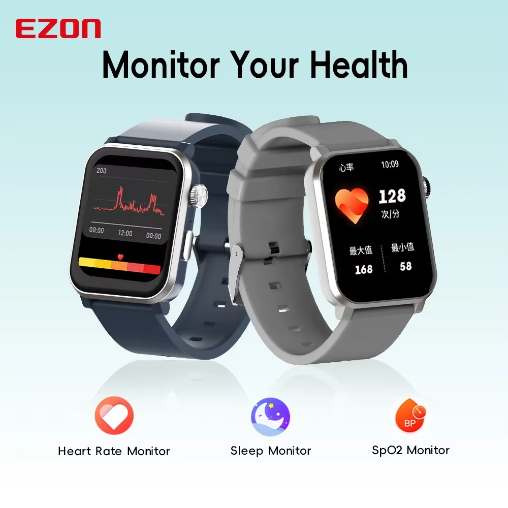 EZON 2025 Smartwatch Waterproof Heart Rate Sleep Monitor Pedometer Android IOS Bluetooth Call Touch Dial Music Sports Watches S7