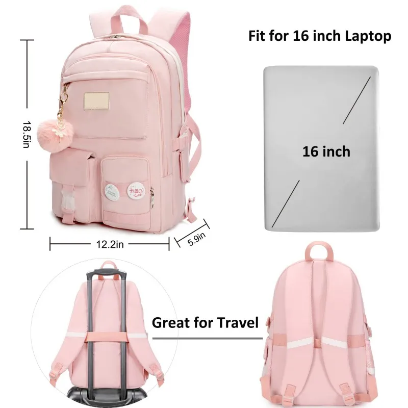 2023 School Bags For Girls Women Large Capacity Lightweight Waterproof Multi-Pockets Backpack College Student Fashion Laptop Bag