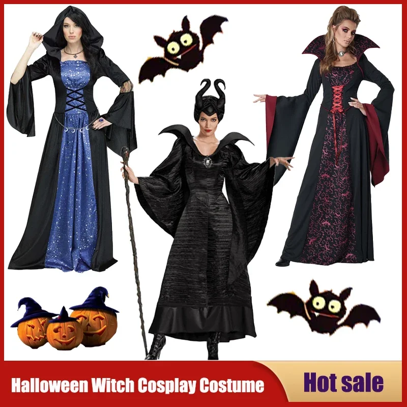 

Vampire Halloween Costumes Sexy Black Witch Wizard Cosplay Adult Beauty Women Evil Dress Masquerade Carnival Party Mujer Outfit