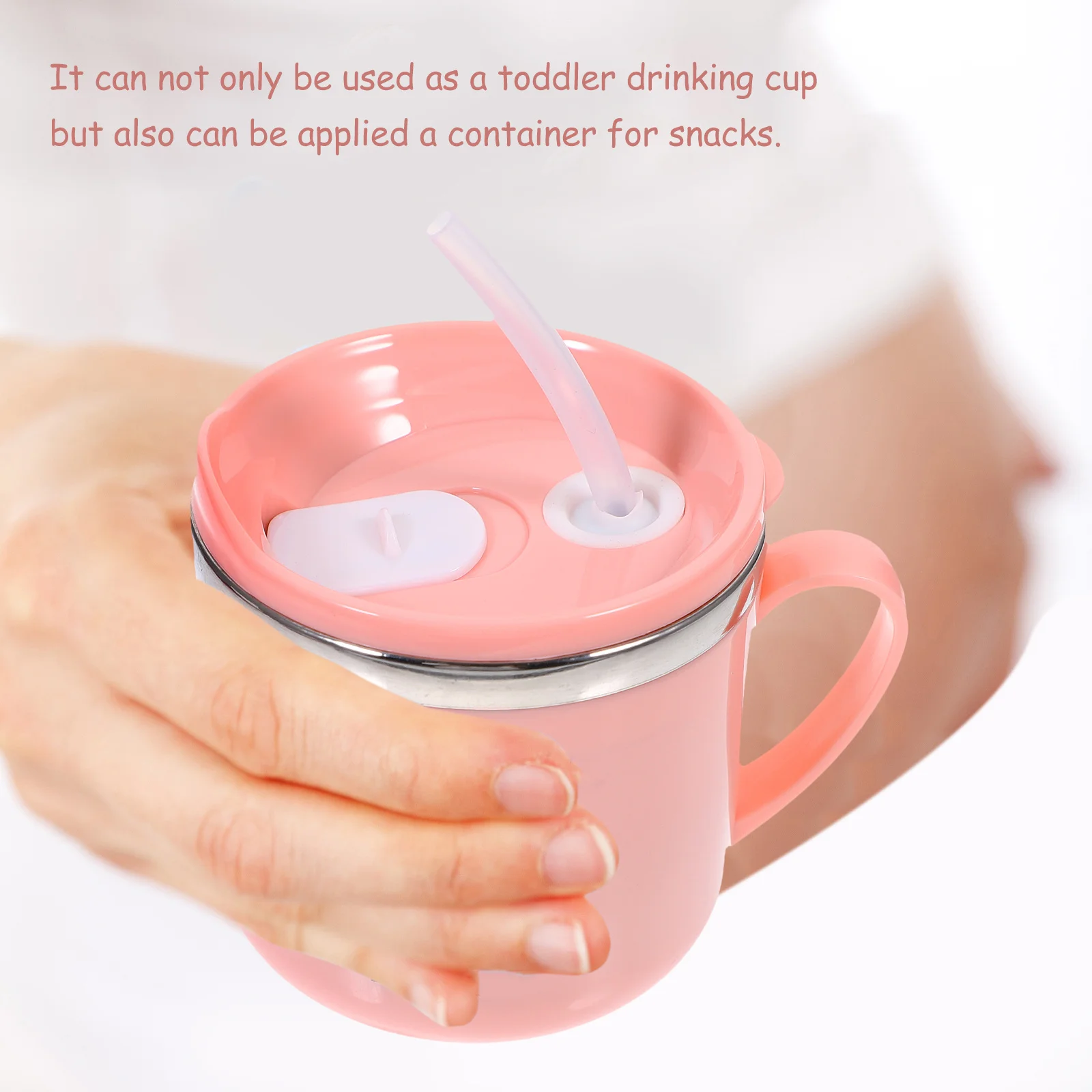 كوب بقشة للأطفال من الفولاذ المقاوم للصدأ مع مقبض مانع للتسرب كوب شرب مياه للأطفال سهل التنظيف للتدريب #4