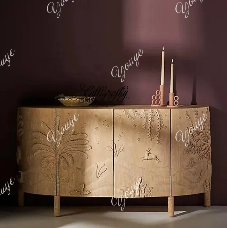 

Обеденный боковой шкаф в стиле ваби-саби, полукруглый вход из цельного дерева в американском стиле, французское резное украшение в стиле ретро из цельного дерева