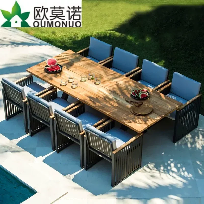 Outdoor Teak Rattan Table and Chair Set for Courtyard Garden Hotel Villa Terrace Balcony Leisure Furniture