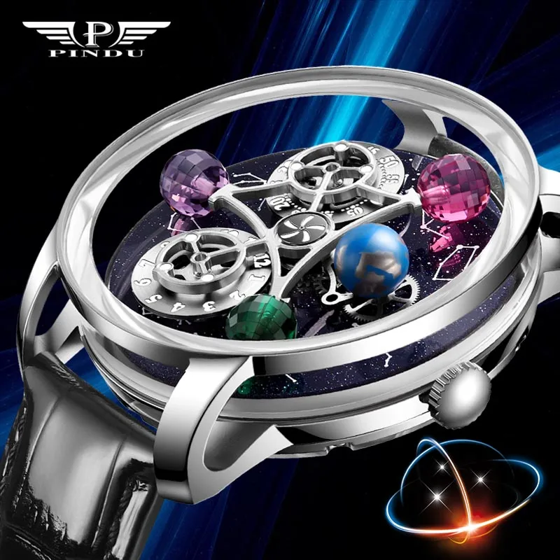 PINDU Design Starry Twelve Constellations Mechanical Watch Sapphire Waterproof Men Mechanical Wristwatches Miyata 8215 Movement