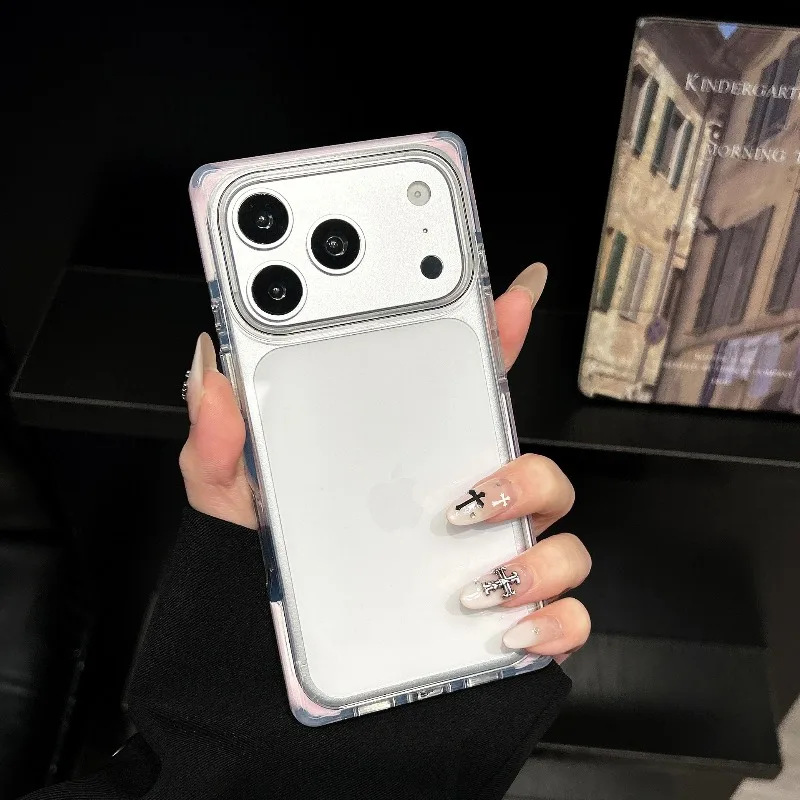 Square Candy Color Soft Edge Clear Acrylic Phone Case for IPhone 18 Pro 17 16 15 Pro Max Crystal Ice Cube Shockproof Armor Cover - view 3
