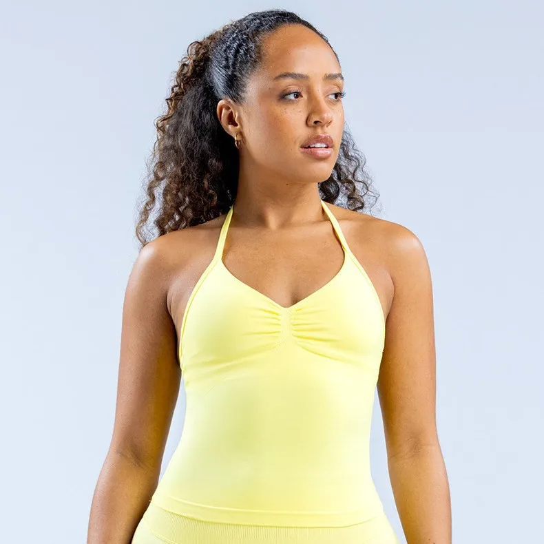 New sports yoga vest, quick-drying neck yoga top, fitness top with chest pad and beautiful back wholesale for women