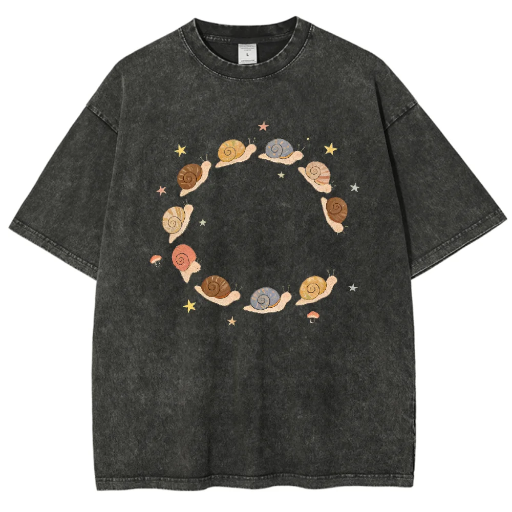 

Washed Texture Snail Ring Pattern Oversized T Shirt Casual Unisex Cotton Graphic Tee for Animal Y2K Soft Breathable Daily Wear
