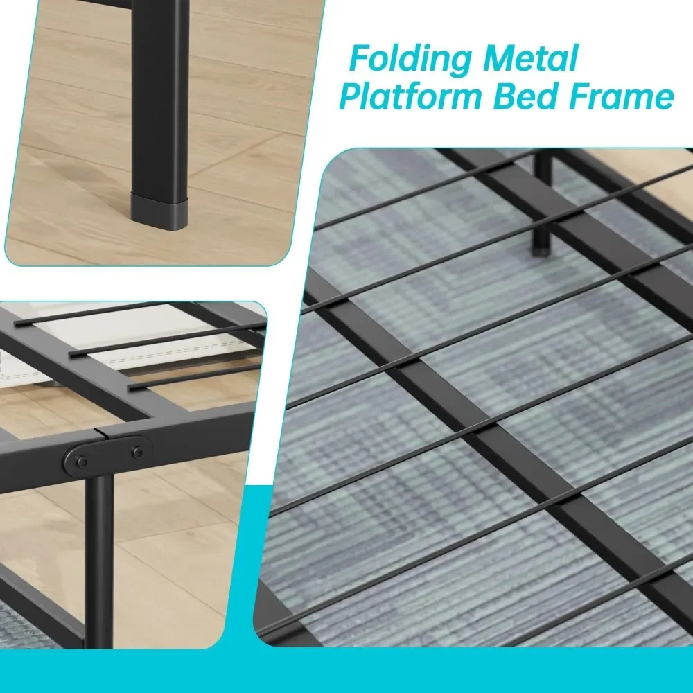 Frame Metal Platform Bed Frame  Mattress Foundation Box Spring Replacement Heavy Duty Steel Slat Easy
